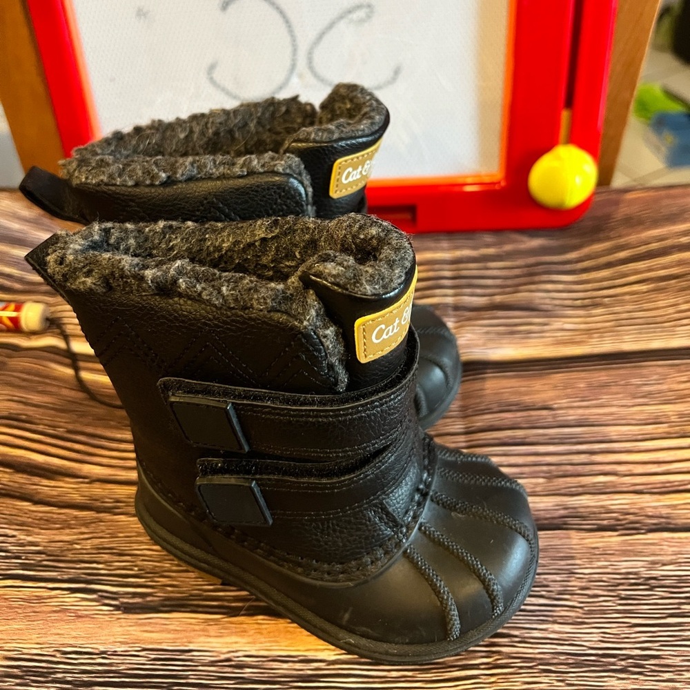 Cat & Jack Black Ankle Boots with Fuzzy Lining